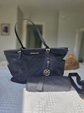 Michael Kors Black Nylon Baby Bag Tote Diaper Bag With Change Matt